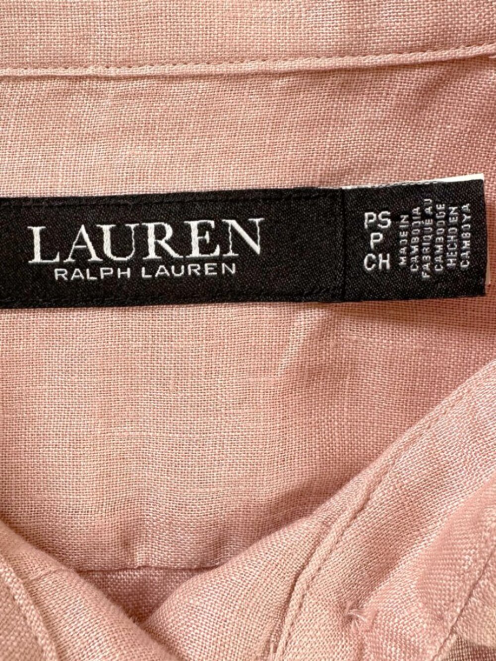 Ralph Lauren Pink Linen Shirt PS Petite Button Down Roll Tab Sleeve Office Siren - Picture 6 of 7